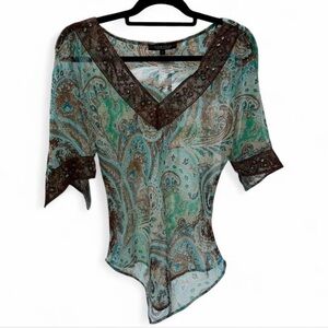 Y2K Boho Beaded Sheer Top